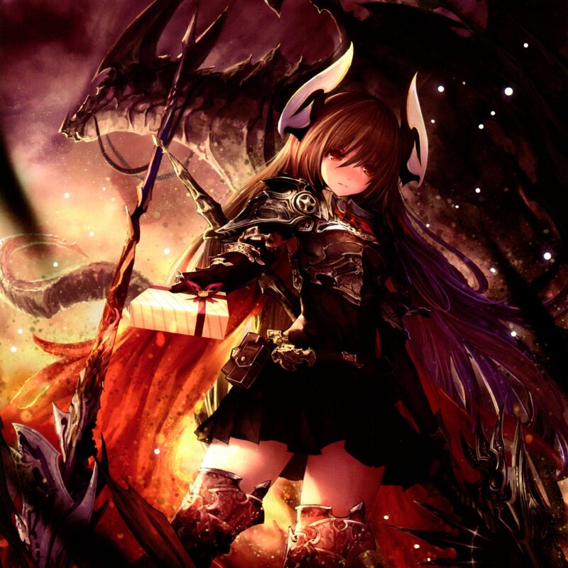 Female Warrior with Dragon — Black, Dramatic, Anime