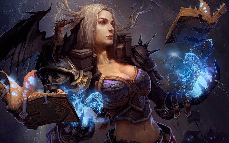 Female Warrior with Dragon — Blue
