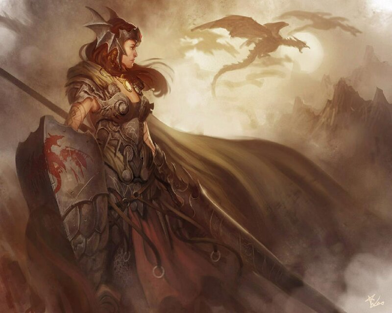 Female Warrior with Dragon — Brown