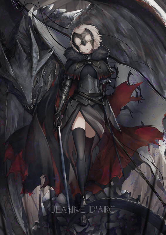 Female Warrior with Dragon — Gray, Dramatic, Digital Art