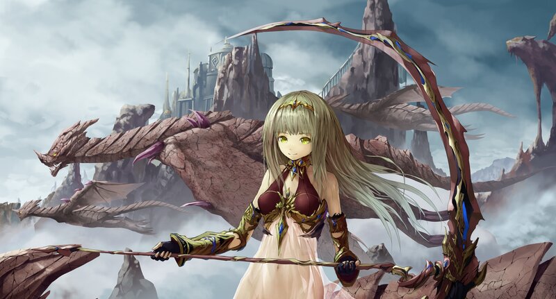 Female Warrior with Dragon — Gray, Dramatic