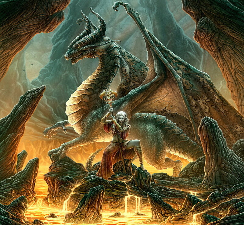 Female Warrior with Dragon — Green