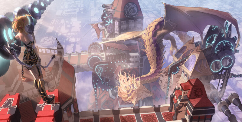 Female Warrior with Dragon — Purple, Dramatic
