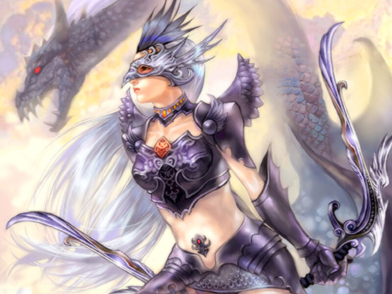 Female Warrior with Dragon — Purple