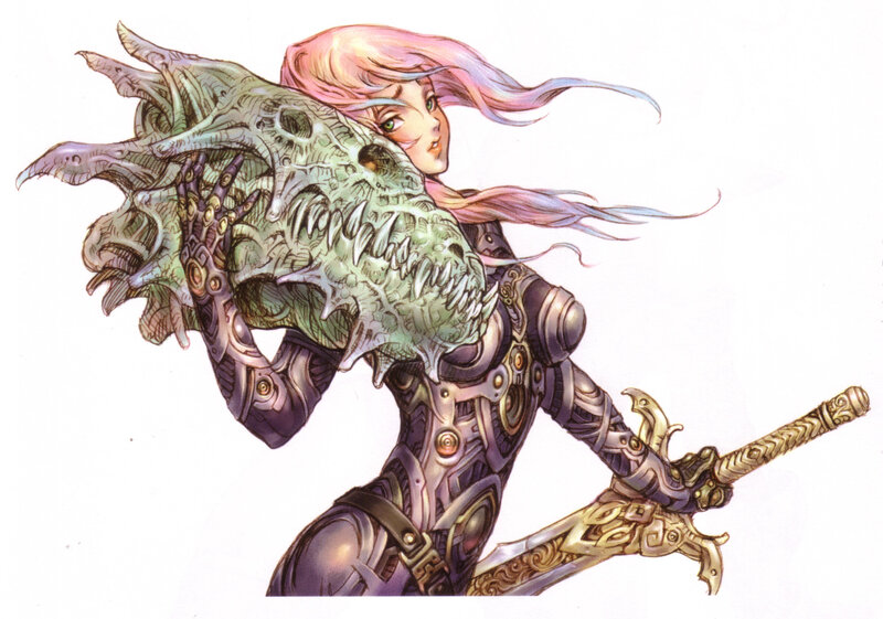 Female Warrior with Dragon Skull — Purple