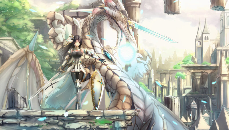Female Warrior with Dragon — White, Dramatic, Afternoon