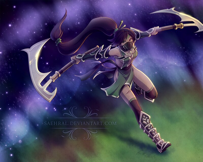 female warrior with dual axes