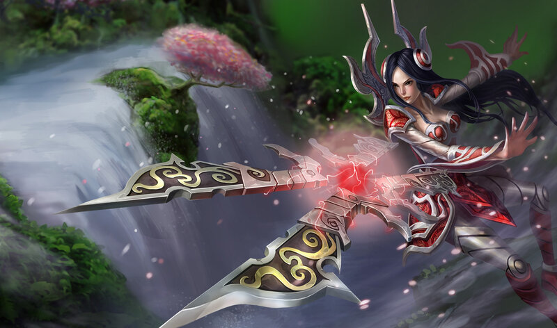 female warrior with dual blades