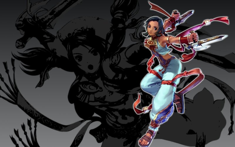 female warrior with dual blades