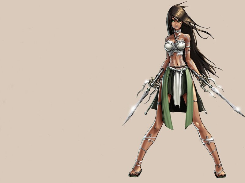 female warrior with dual blades