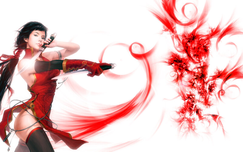 female warrior with dual blades