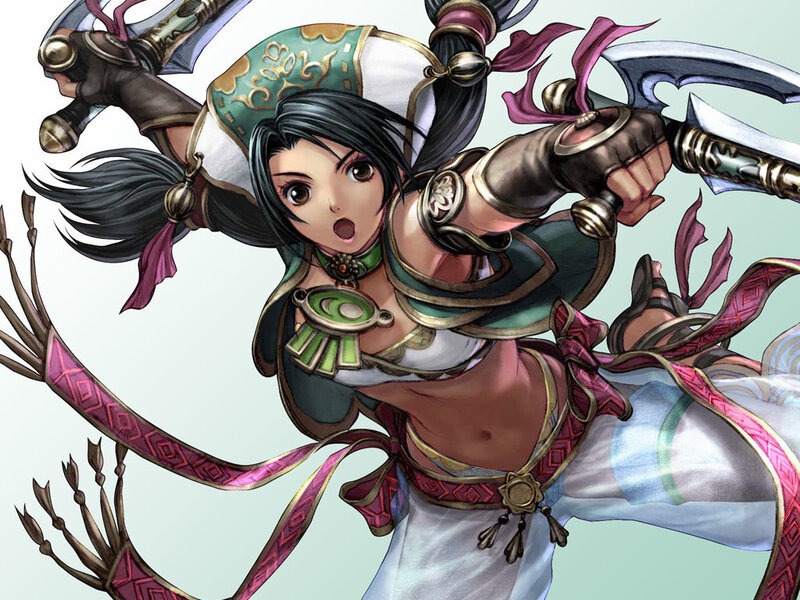female warrior with dual blades