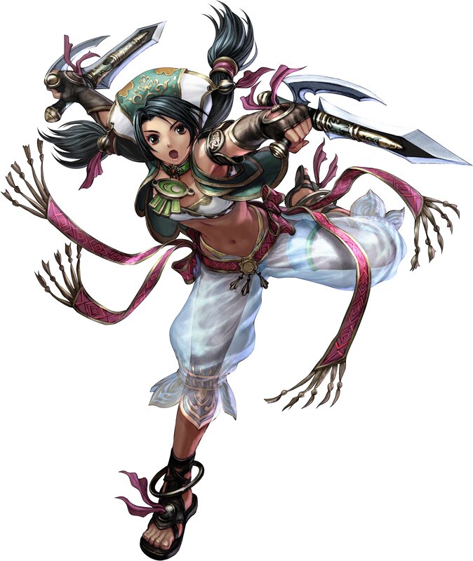 female warrior with dual blades