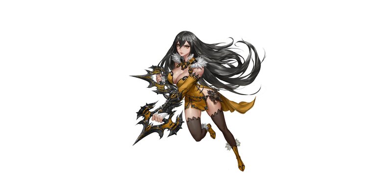 Female Warrior with Dual Blades — Black, Dynamic