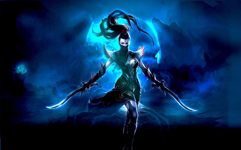 Female Warrior with Dual Blades — Blue