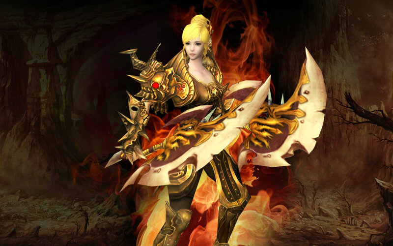 Female Warrior with Dual Blades — Gold