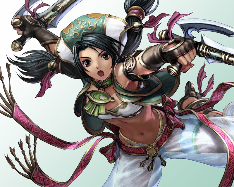 Female Warrior with Dual Blades — Green