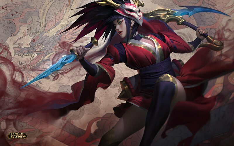 Female Warrior with Dual Blades — Red, Dramatic