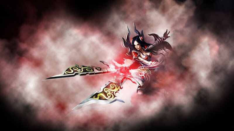 Female Warrior with Dual Blades — Red