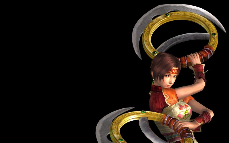 female warrior with dual scythes