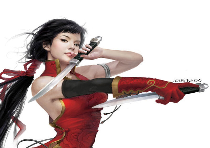 female warrior with dual swords