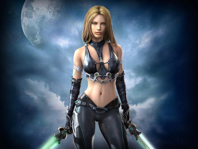 female warrior with dual swords