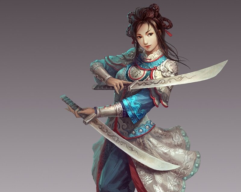 female warrior with dual swords