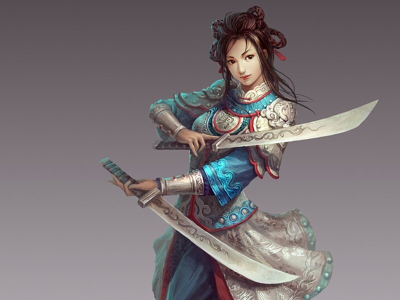 female warrior with dual swords