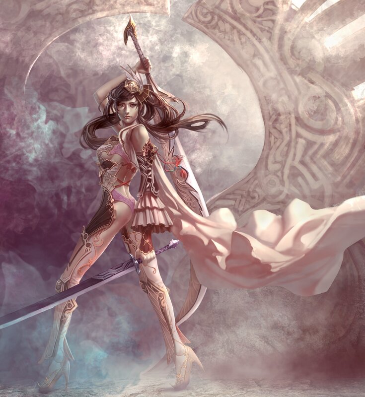 female warrior with dual swords