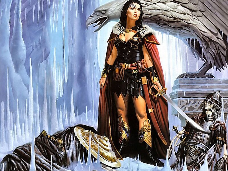 Female Warrior with Eagle — Black, Dramatic