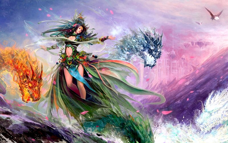 Female Warrior with Elemental Powers — Purple