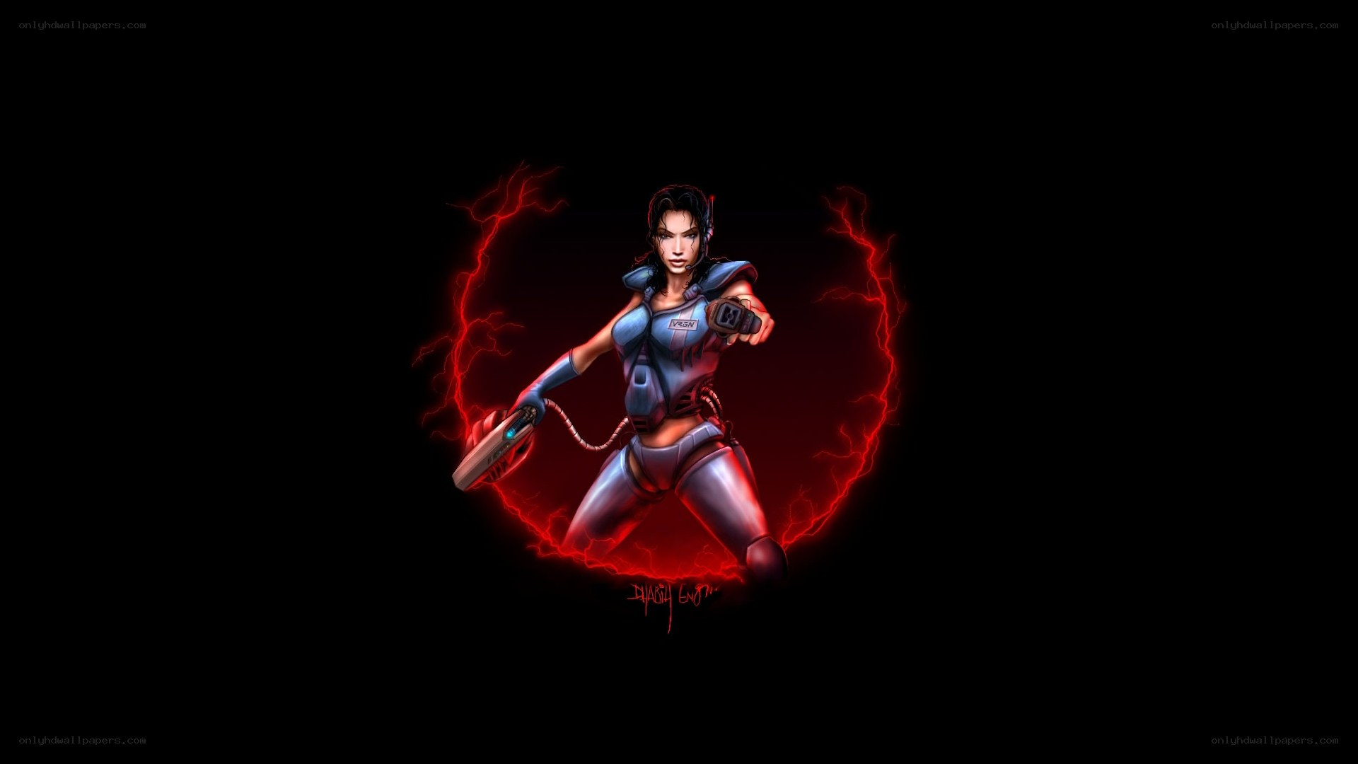 female warrior with energy shield