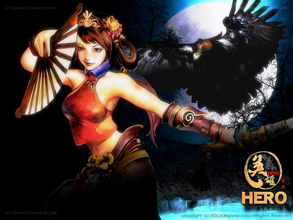 female warrior with fan and eagle