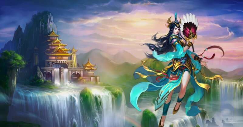 Female Warrior with Fan — Blue, Dramatic