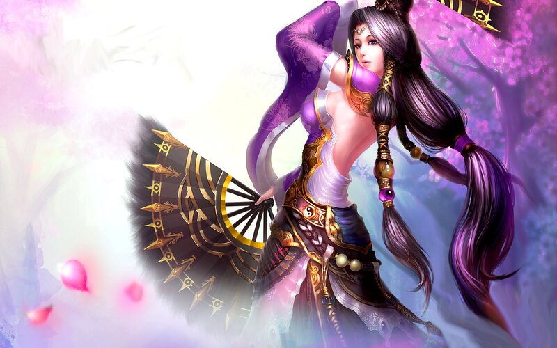 Female Warrior with Fan — Purple