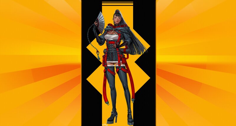 Female Warrior with Fan — Yellow