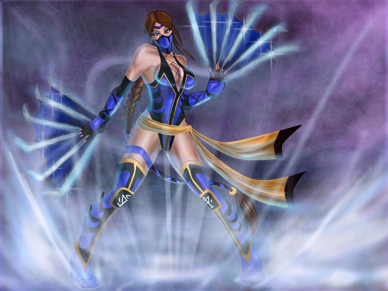 Female Warrior with Fans — Blue, Dramatic