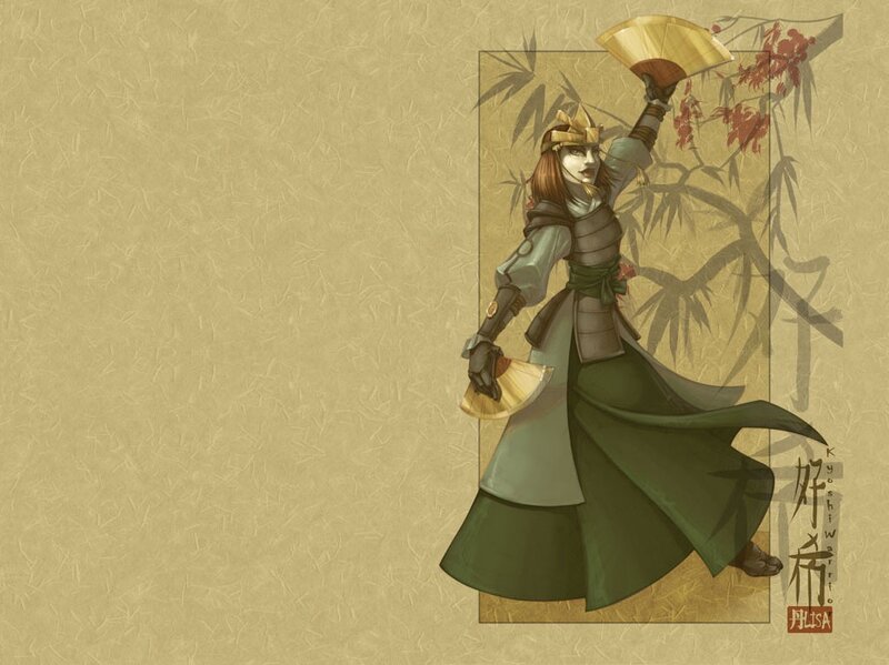Female Warrior with Fans — Green