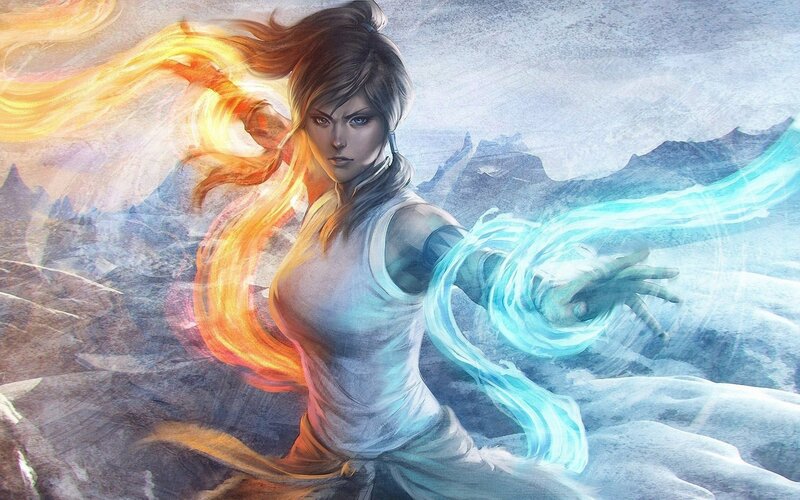 Female Warrior with Fire and Ice