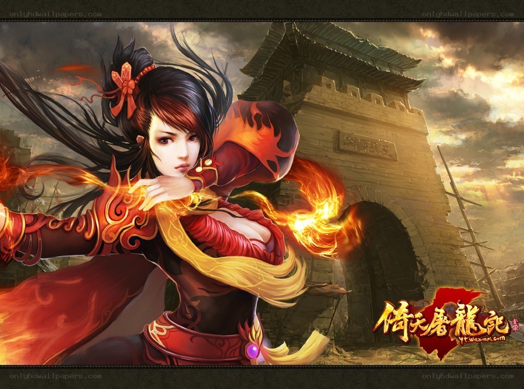 female warrior with fire magic