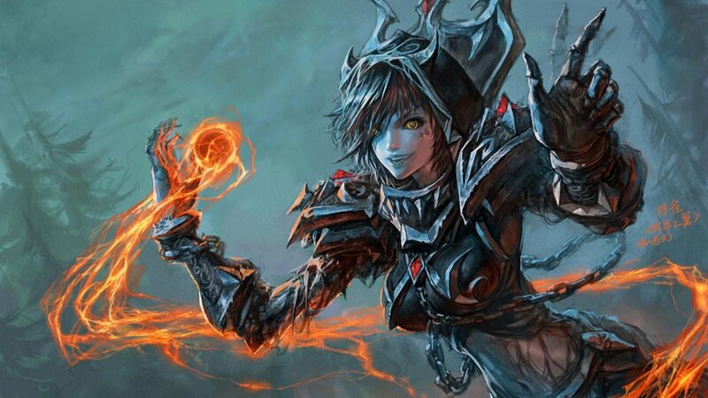 Female Warrior with Fire Magic — Orange, Dramatic