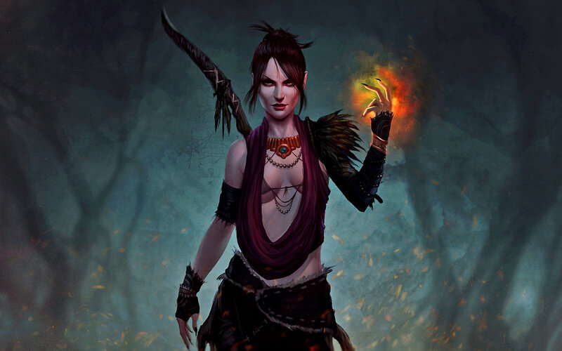 Female Warrior with Fire Magic — Purple
