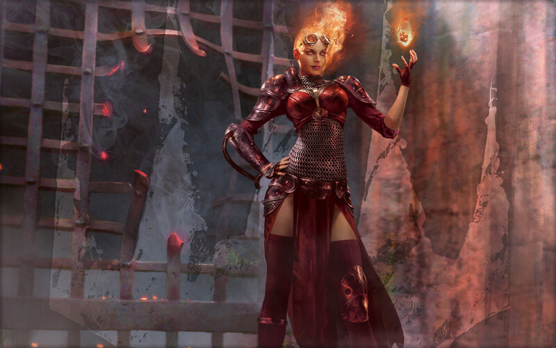 Female Warrior with Fire Magic — Red