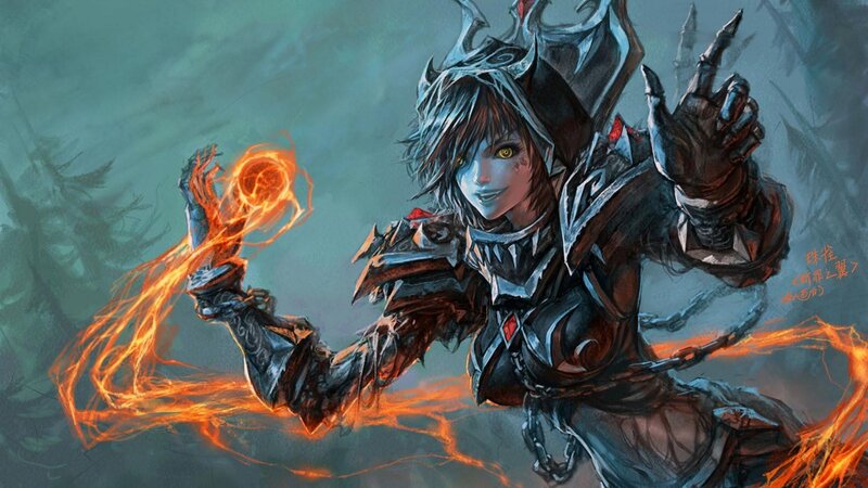 Female Warrior with Fire — Orange, Dramatic, Digital Art, Armor