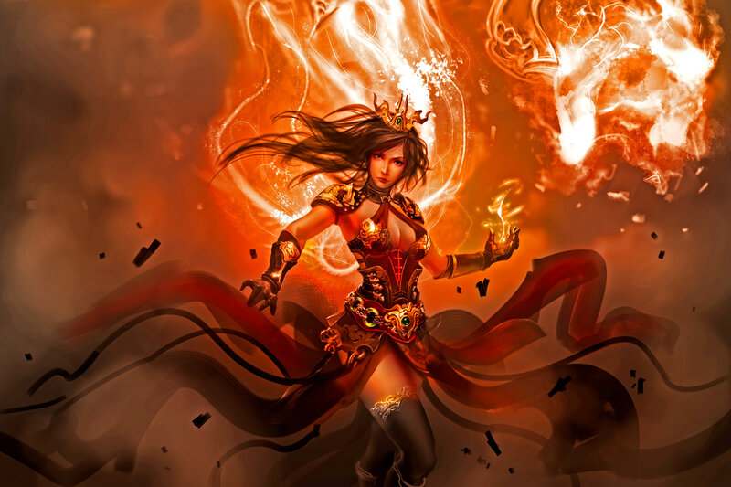 Female Warrior with Fire — Orange, Dramatic