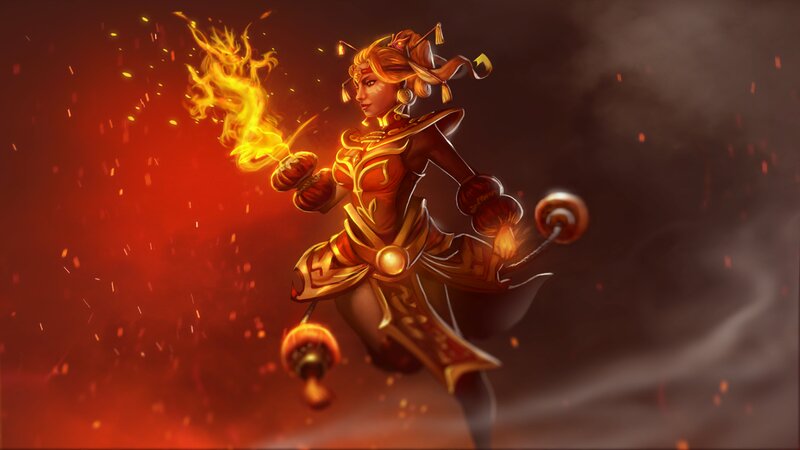 Female Warrior with Fire — Red, Dramatic, Digital Art, Sparks