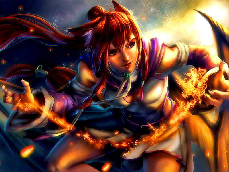 Female Warrior with Fire — Red, Dramatic, Night