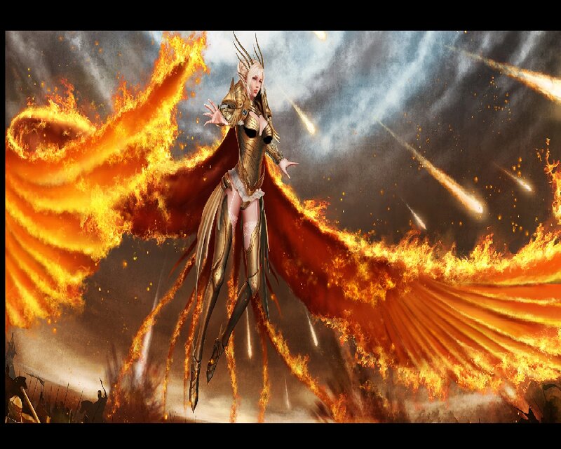 Female Warrior with Fire Wings — Orange