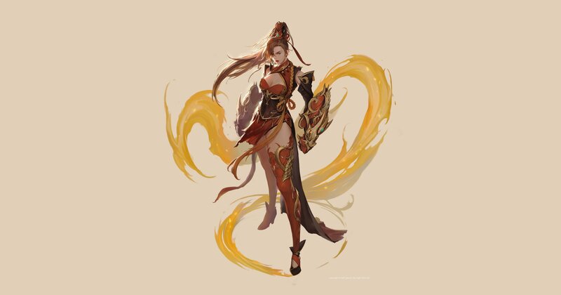 Female Warrior with Fire — Yellow