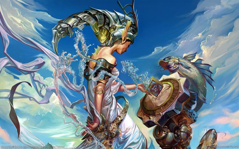 Female Warrior with Fish — Blue, Dramatic, Afternoon